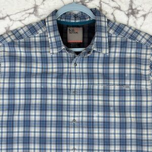 5.11 TACTICAL Shirt Men’s XL Blue Gray Green Plaid Metal Snap Buttons Mesh Inner